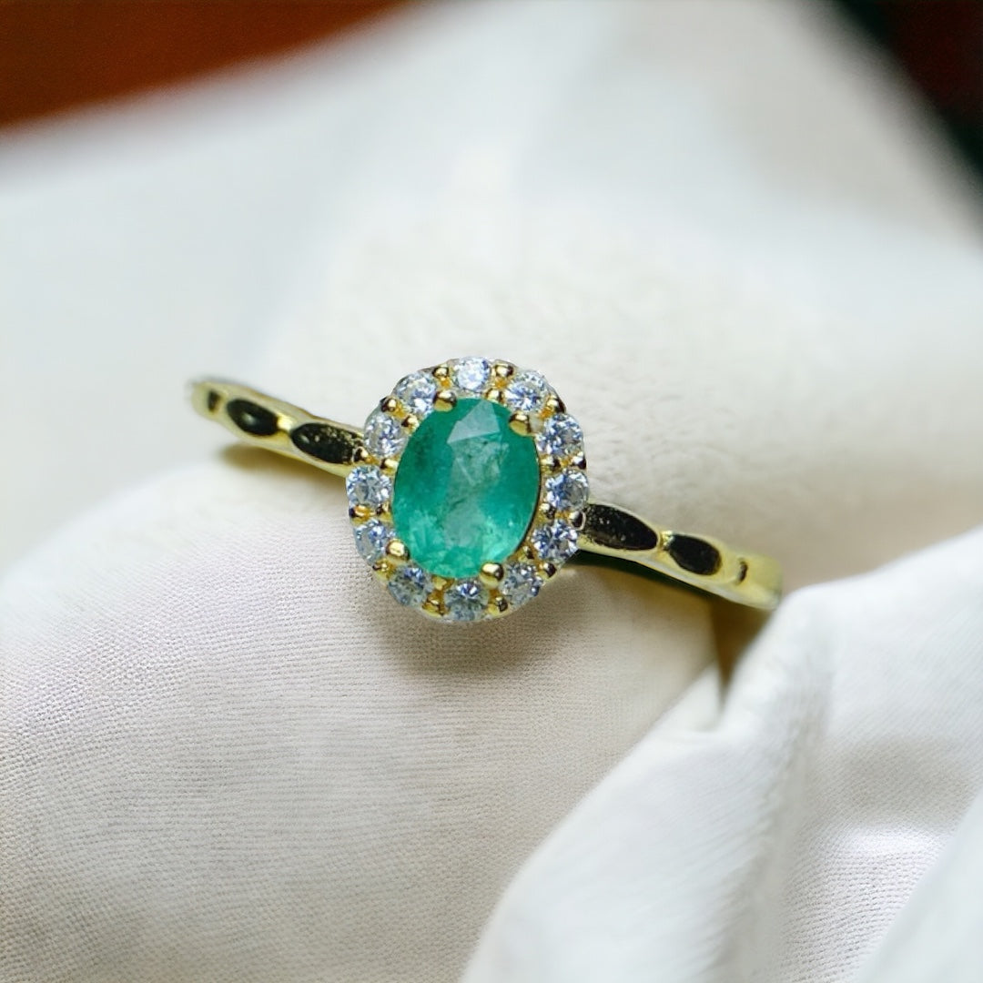 18K Gold Statement Emerald Halo Ring