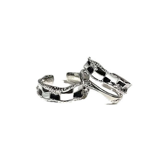 Black & White Checkerboard Layered Ring Silver
