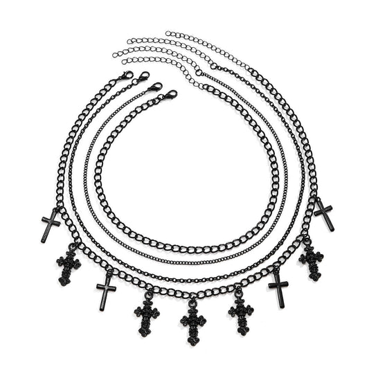 Cool Dark Cross Layering Grunge Necklace Statement