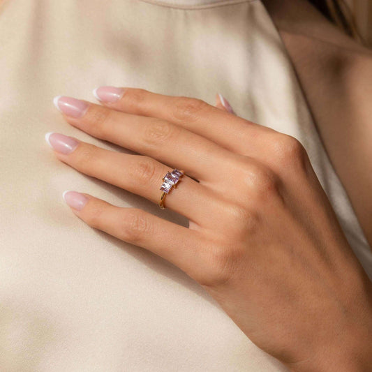 Dainty Baguette Birthstone Row Band Ring