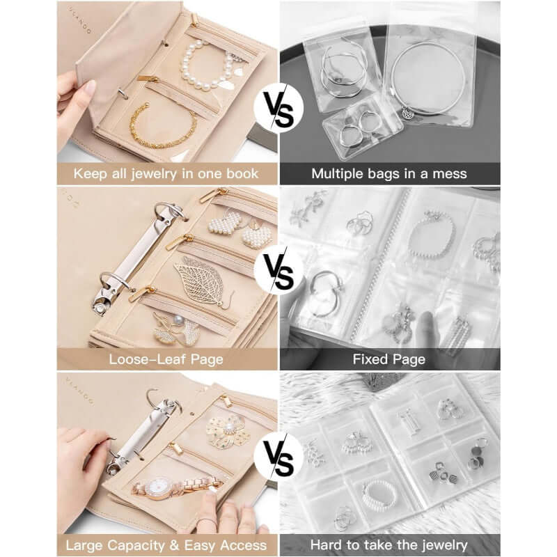 Jewelry Organizer Case Binder Book with Zipper Storage Bag