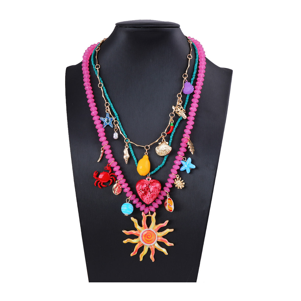 Smiley Sun Seed Bead Layering Summer Necklace