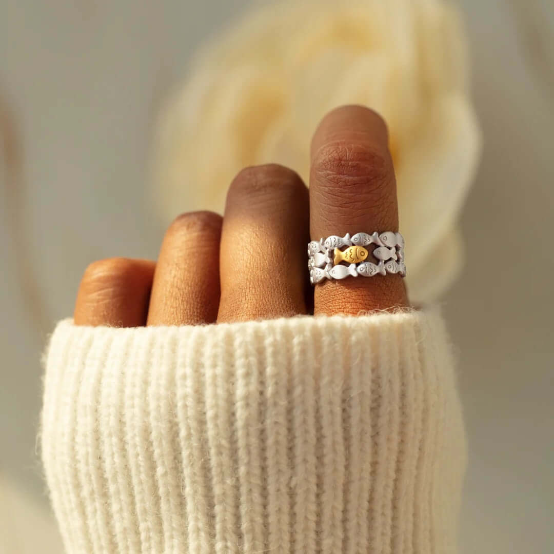 Cute Little Fish Layer Stacking Ring Silver