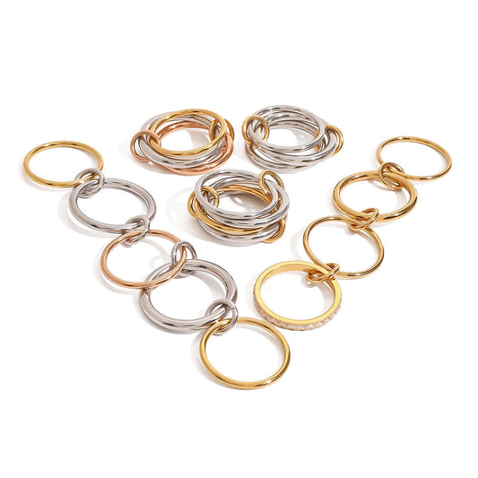 Two Tone Interlocking Layered Connected Plain Ring