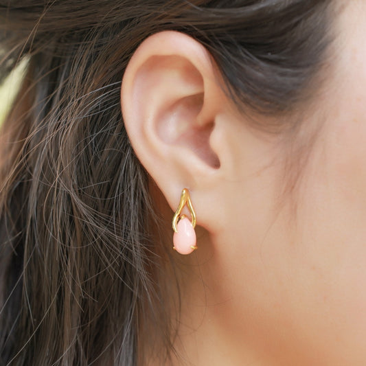 Pink Opal Aura Drop Earrings