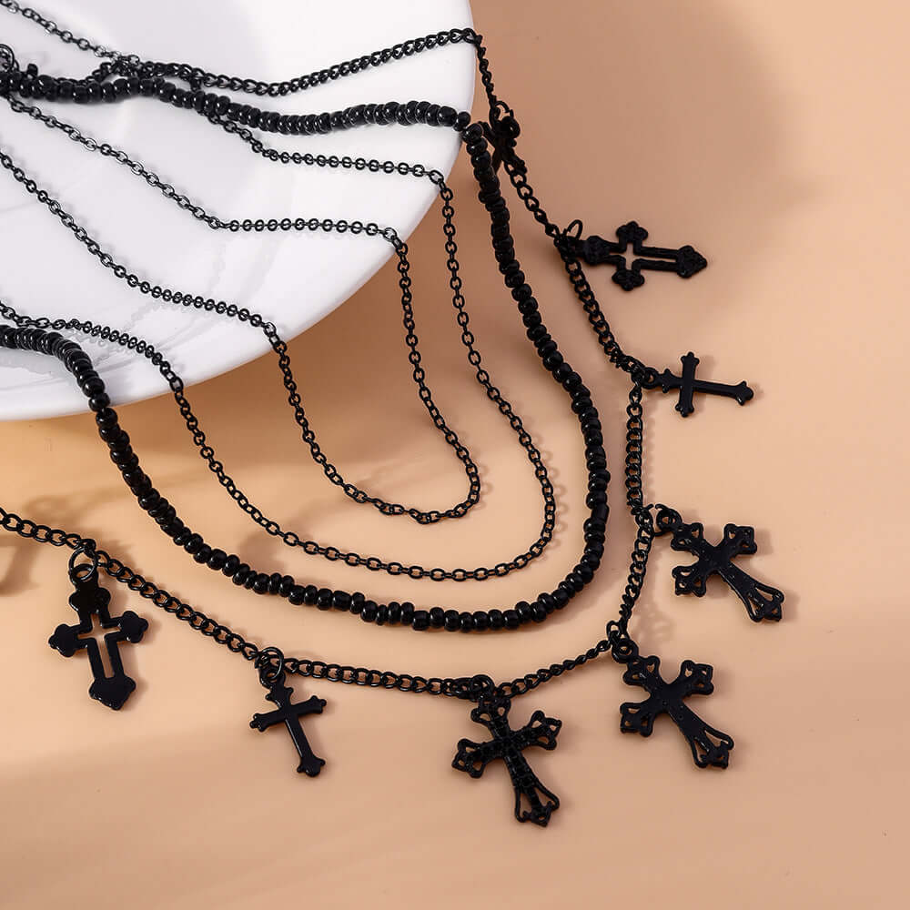 Cool Dark Cross Layering Grunge Necklace Statement