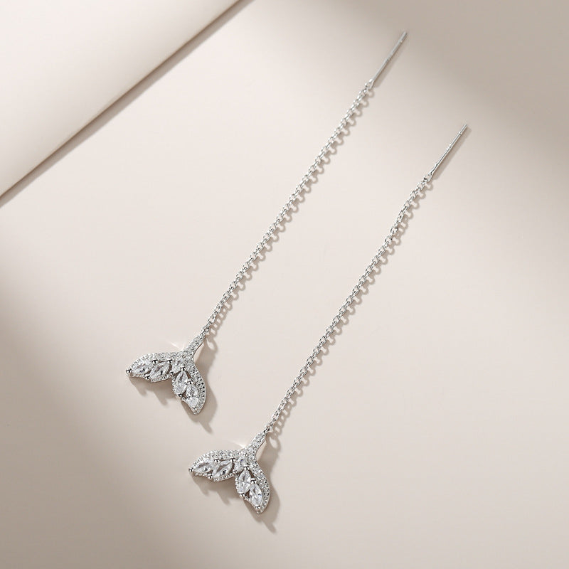 Tiny Mermaid Tail Diamond Threader Earrings