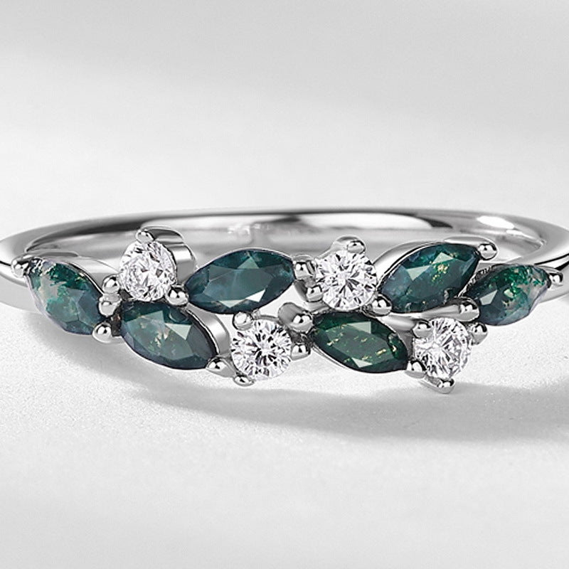 Leaf Vine Moss Agate Index Ring