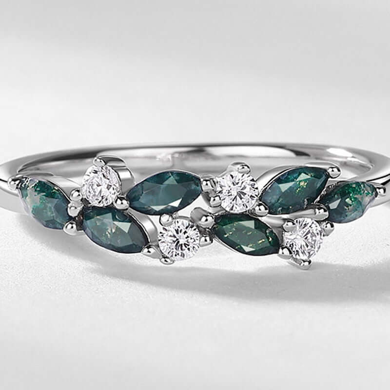 Leaf Vine Moss Agate Index Ring