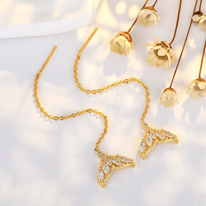 Tiny Mermaid Tail Diamond Threader Earrings