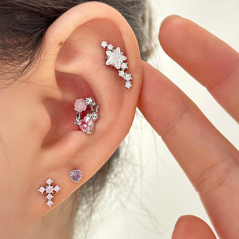 20G Pink Sweet Heart Forward Helix Conch Earrings