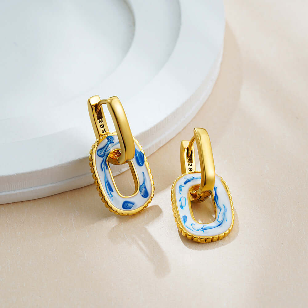 Porcelain Marble Double Hoop Earring