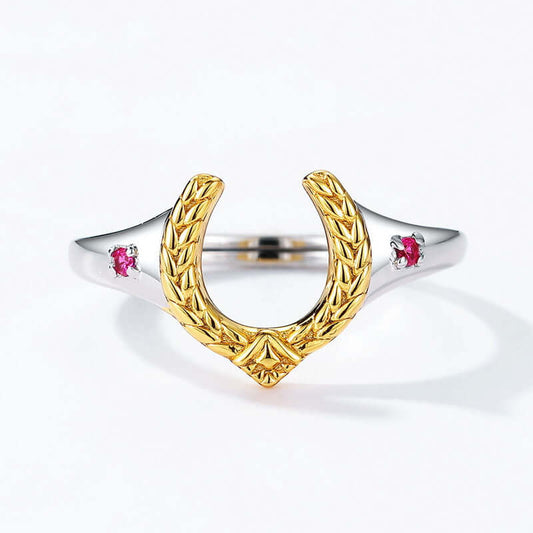 Antique Red Corundum Wisdom Horseshoe Ring | HJ189