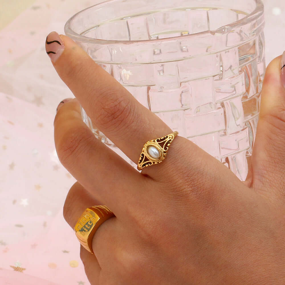 Vintage Filigree Pearl Ring