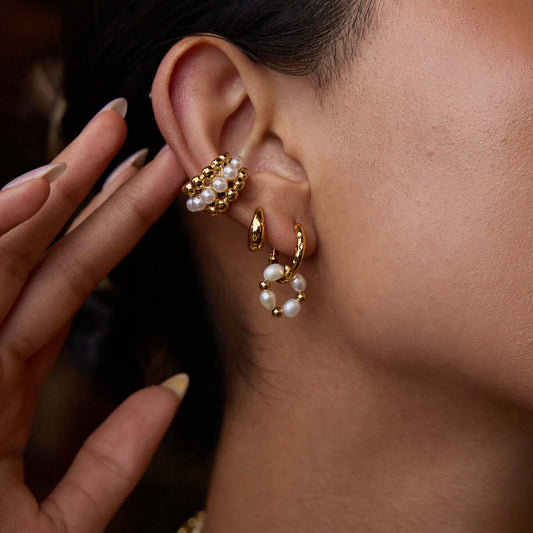 Baroque Pearl Donut Hoop Earring Ear Clip Set