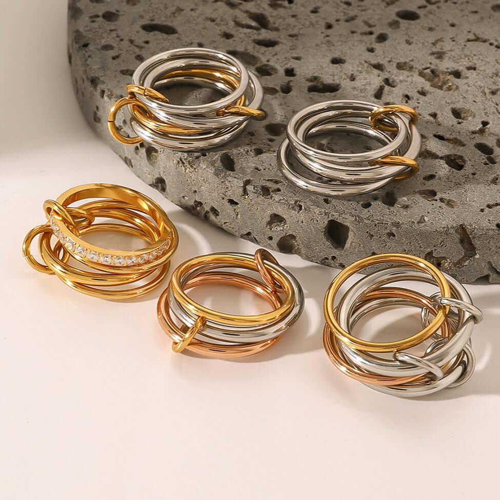 Two Tone Interlocking Layered Connected Plain Ring