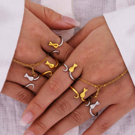 Y2K Two Tone Cat Split Index Ring