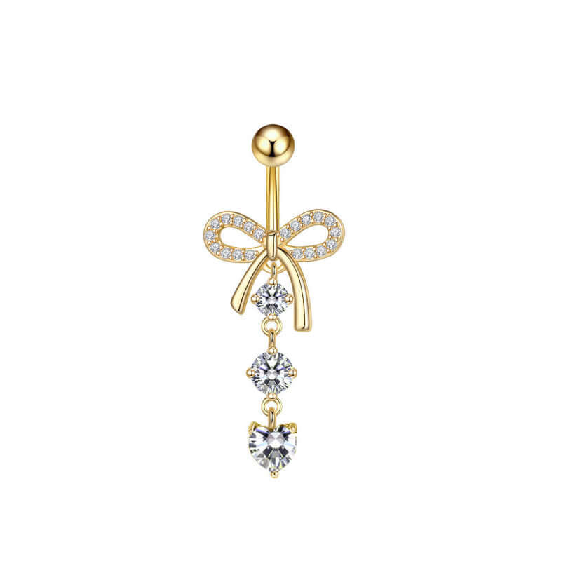 Gold CZ Bow Dangle Belly Rings