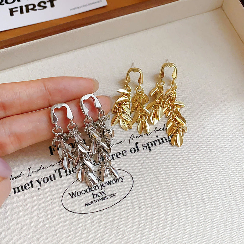 U Shaped Tassel Wheat Leaf Earrings
