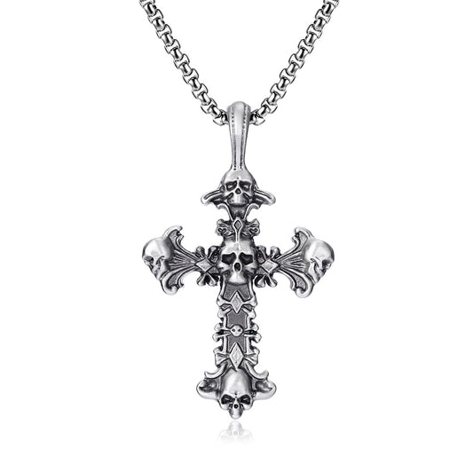 Halloween Skull Cross Pendant Herringbone Chain Necklace