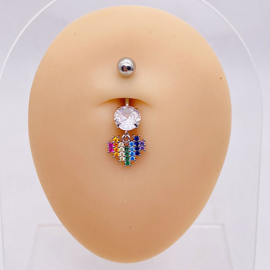 14G Surgical Steel Dangle Navel Ring, Heart Belly Button Ring