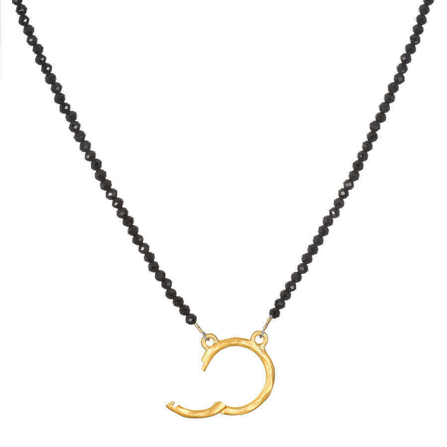 Open Circle Black Bead Chain Necklace