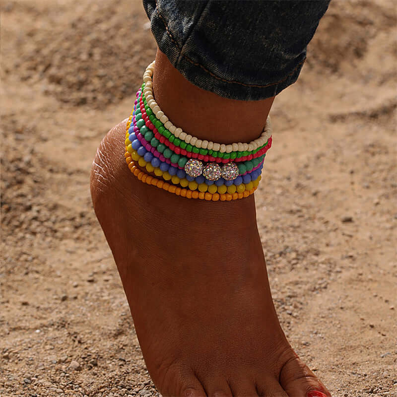 Bohemian Layered Glass Bead Tassel Anklet Chain
