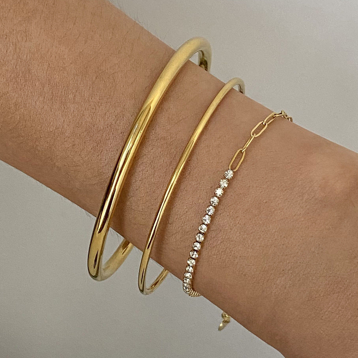 Titanium Cuff Bangle Half Tennis Bracelet Set