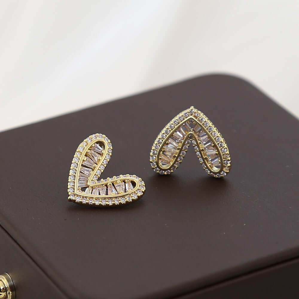 Silver Gold Bezel Heart No Pierced Ear Cuff