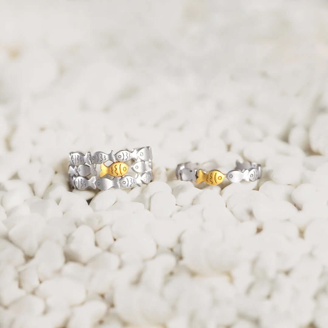 Cute Little Fish Layer Stacking Ring Silver