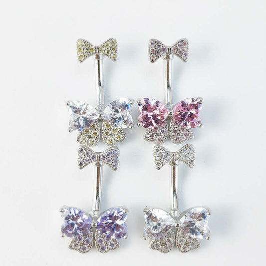 Girlish Ribbon Bowknot Double Mount Belly Piercing