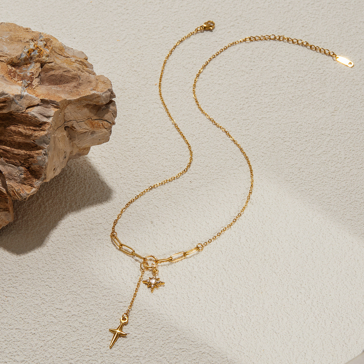 Four Pointed Shiny Star Tennis Chain Layer Necklace