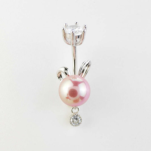 Bunny Pearl Double Mount Dangle Navel Ring