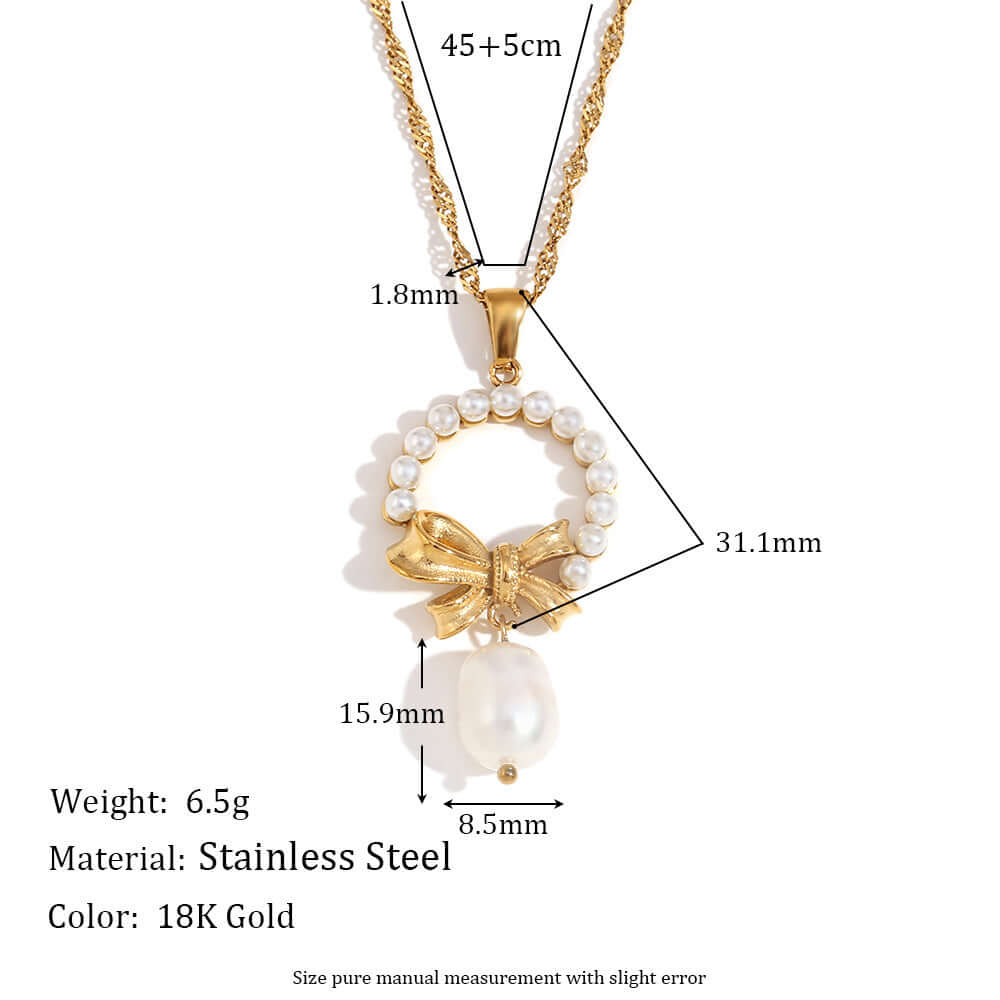Feminine Pearl Bow Pendant Necklace