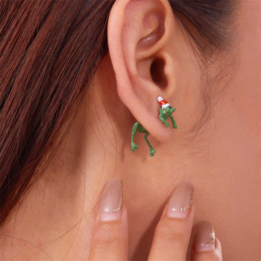 Quirky Frog Christmas Ear Jacket Front Back Earrings