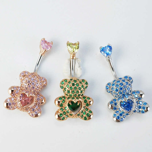 Sparkle Teddy Bear with Dangling Heart Belly Ring