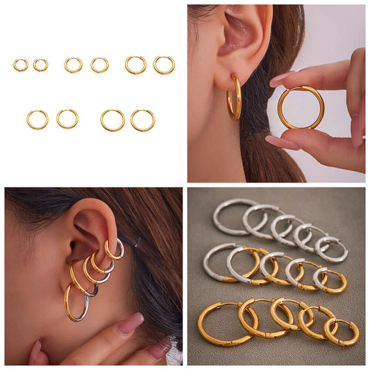 Duo Tones Basic Plain Thin Hoop Earrings