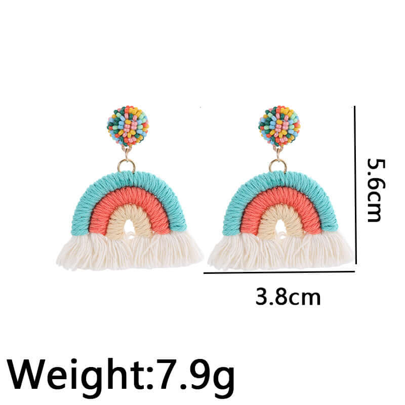 Woven Knit Rainbow Tassel Necklace