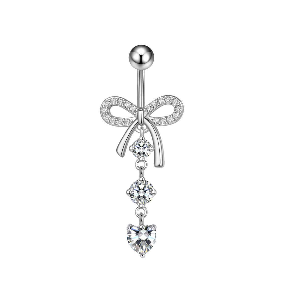 Silver CZ Bow Dangle Belly Rings