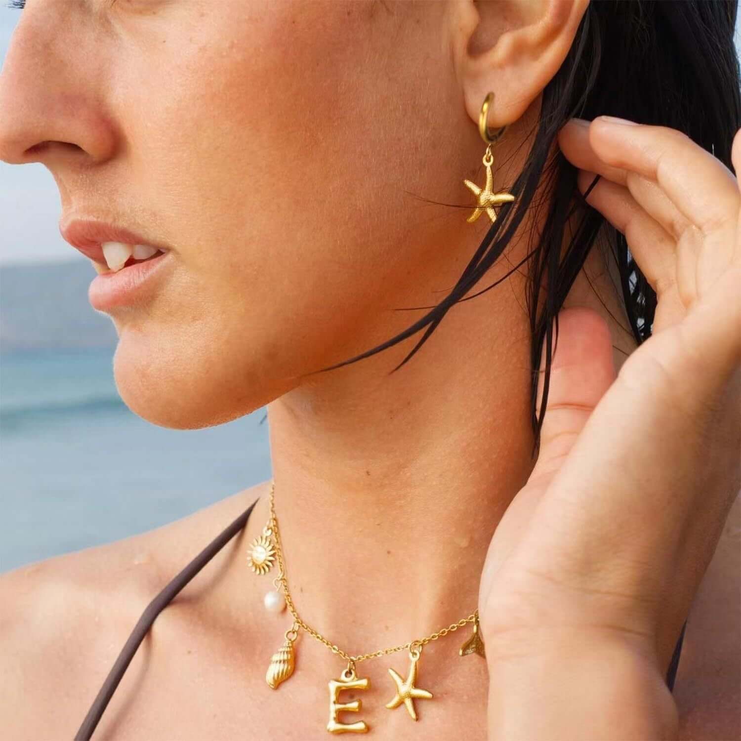 Summer Alphabet Starfish Charm Necklace