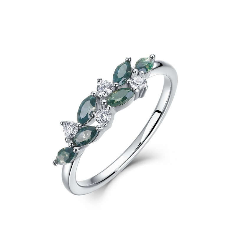 Leaf Vine Moss Agate Index Ring