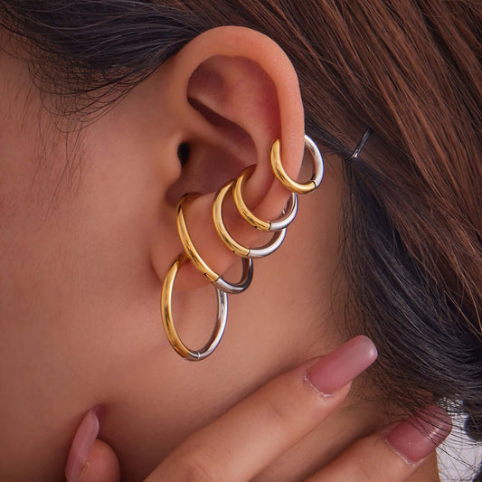 Duo Tones Basic Plain Thin Hoop Earrings