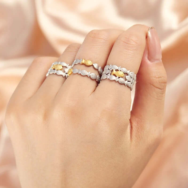 Cute Little Fish Layer Stacking Ring Silver