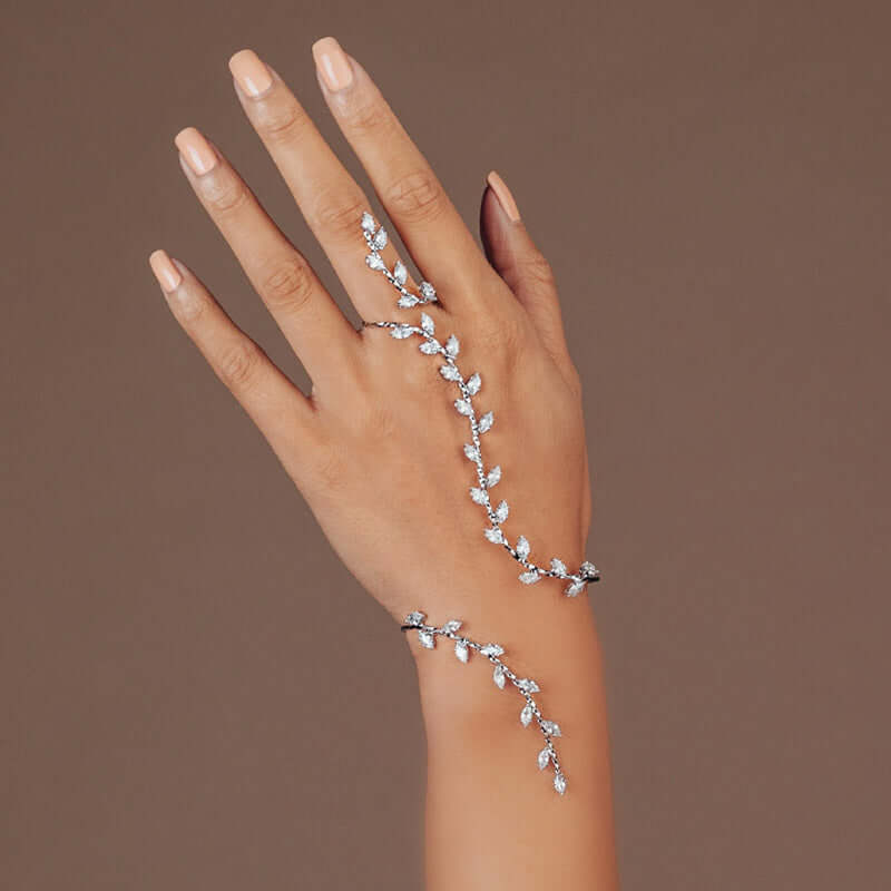 Olive Branch Leaf Bridal Hand Cuff Bracelet