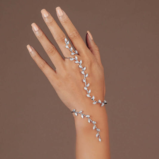 Olive Branch Leaf Bridal Hand Cuff Bracelet