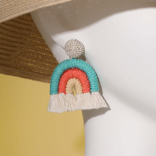 Woven Knit Rainbow Tassel Necklace