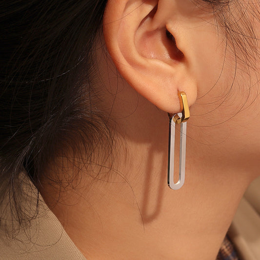 Rectangular Duo Tones Double Rings Earrings