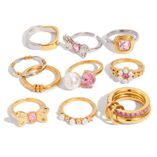 Fairy Pink Bow CZ Pearl Ring