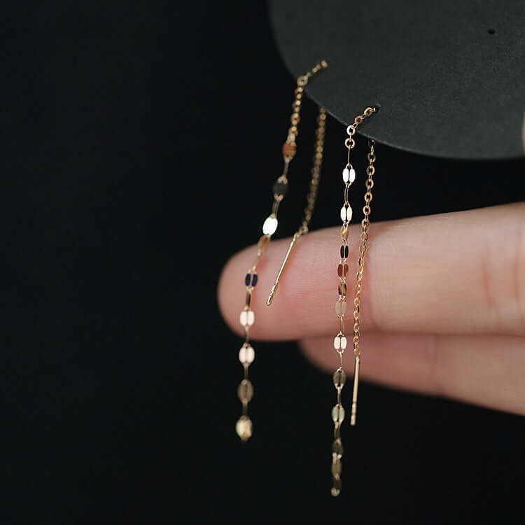 Sparkling Tassel Earrings, Dainty Fashion Chain EarringsMinimal Lip Chain Tassel Spiral Earrings