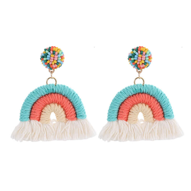 Woven Knit Rainbow Tassel Necklace